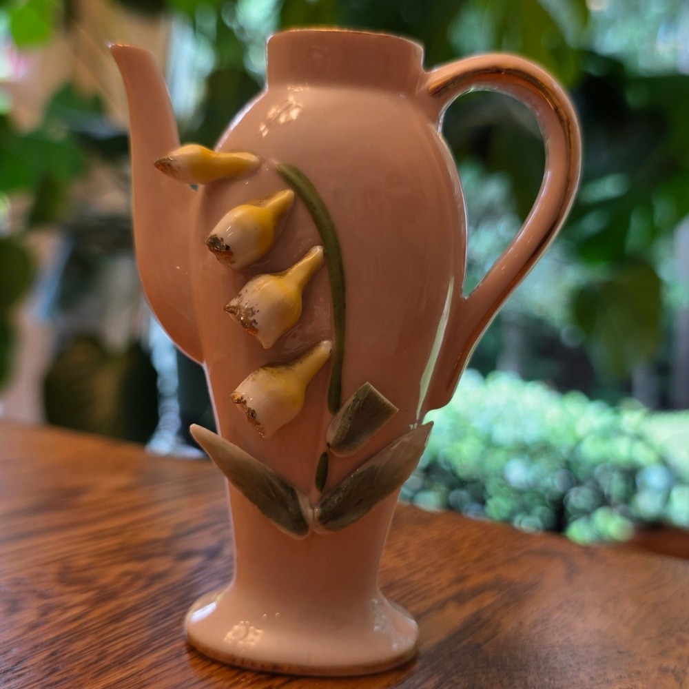 Vintage Ucagco Japan Miniature Teapot Vase Lavender Porcelain Floral Gold Trim